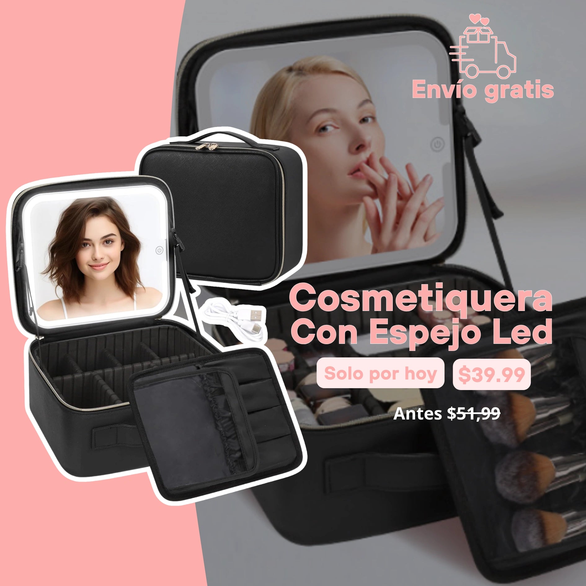 SKGLAMVANITY® / Cosmetiquera Con Espejo Led