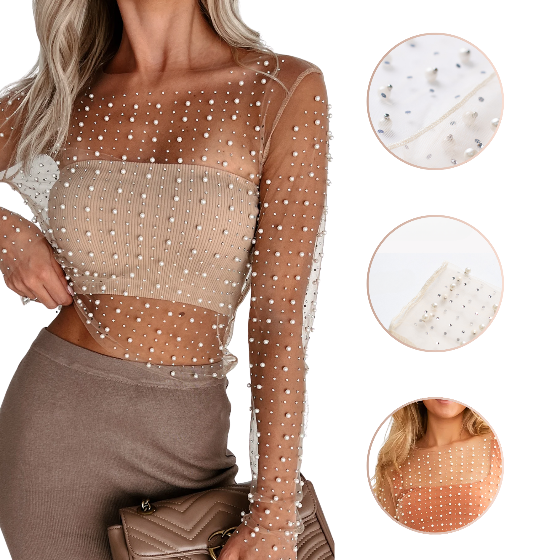 Top de Perlas Elegante - Beige Luminoso